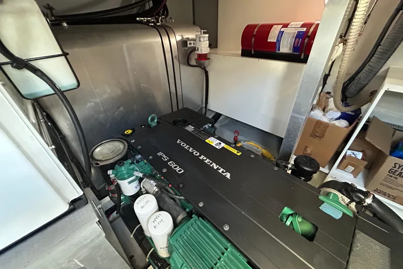 Smooth Yacht Photos Pics Engine room of 2019 Beneteau Swift Trawler 50 with Volvo Penta IPS 600 engine.