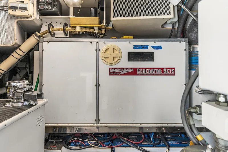 Jade Panama Yacht Photos Pics Engine room of 2001 Rayburn Flush Deck with Northern Lights generator set.