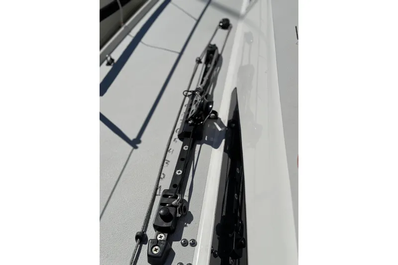 Dark Storm Yacht Photos Pics Close-up of 2019 J Boats J/121 deck hardware and rigging components.