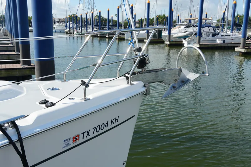 Marabelle Yacht Photos Pics 2005 Hunter 41 AC sailboat docked at marina with visible anchor and registration.