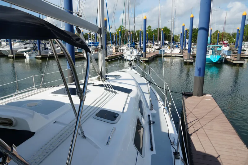 Marabelle Yacht Photos Pics Sailboat docked in marina, Hunter 41 AC, 2005 model, sunny day, blue sky.