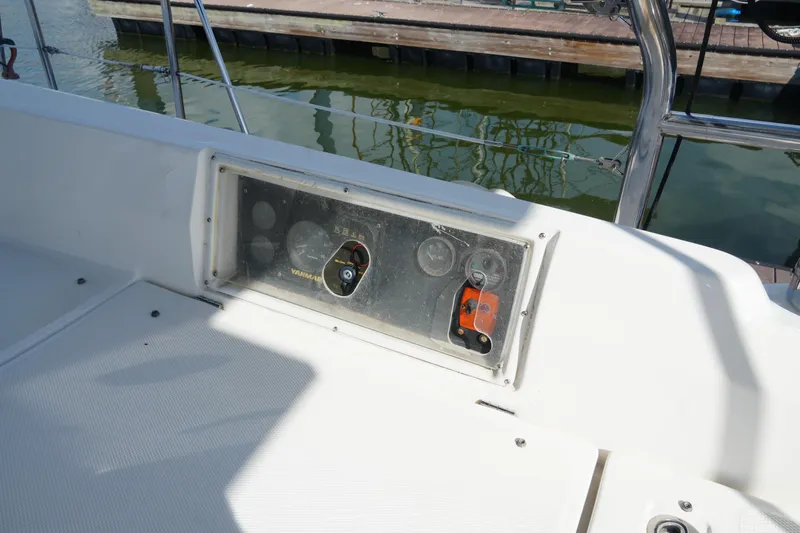 Marabelle Yacht Photos Pics Control panel on a 2005 Hunter 41 AC sailboat, dockside view.