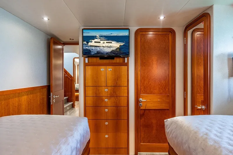 Kemosabe Yacht Photos Pics Luxurious Westport 112 yacht interior, featuring elegant wood cabinetry and modern design, 2007 model.