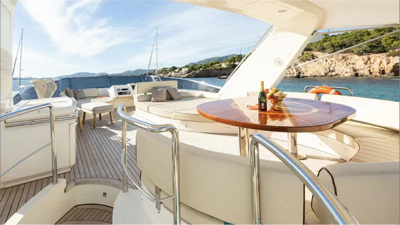  Yacht Photos Pics Luxurious 2008 Azimut 75 yacht deck with elegant seating and ocean view.