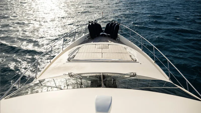  Yacht Photos Pics Bow view of 2008 Azimut 75 yacht cruising on open sea.