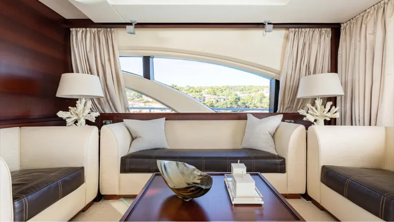  Yacht Photos Pics Luxurious interior of 2008 Azimut 75 yacht with elegant seating and decor.