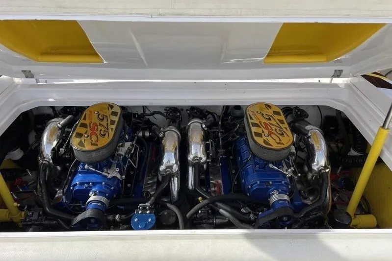  Yacht Photos Pics 2002 Donzi 38 Daytona engine compartment with dual high-performance engines.