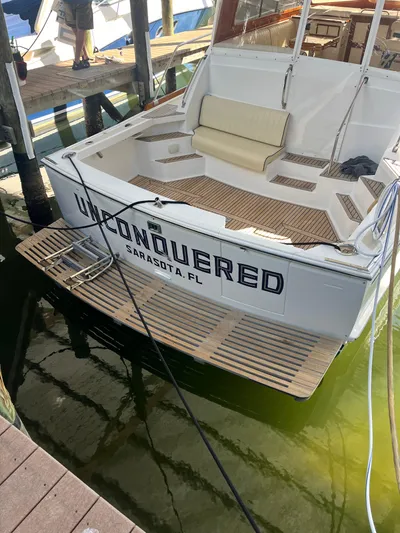 Unconquered Yacht Photos Pics Grand Banks 43 Eastbay HX yacht docked, named "Unconquered," Sarasota, FL, 2002 model.