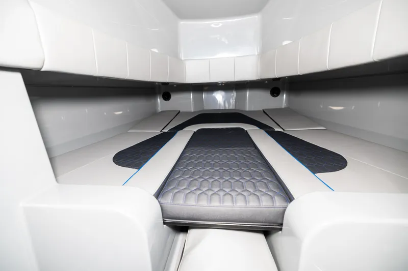  Yacht Photos Pics 2023 Deep Impact 399 Sport cabin interior with sleek, modern design and comfortable seating.