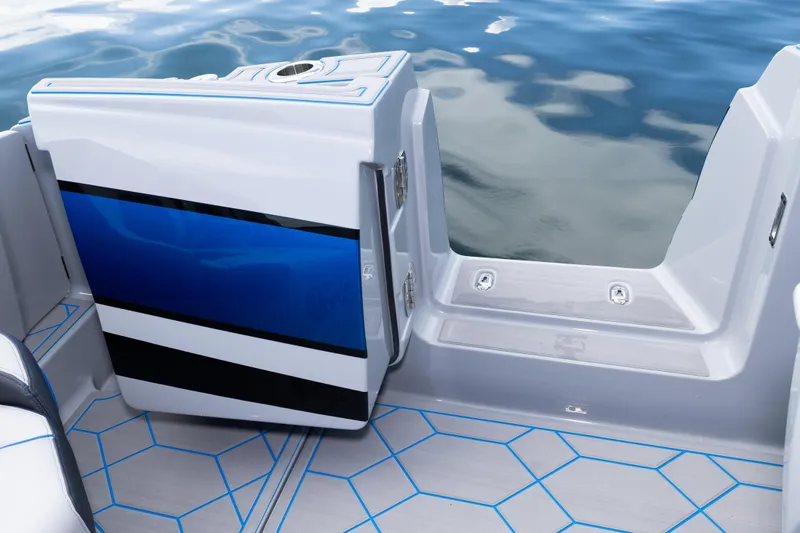  Yacht Photos Pics 2023 Deep Impact 399 Sport boat with sleek design and modern features on water.