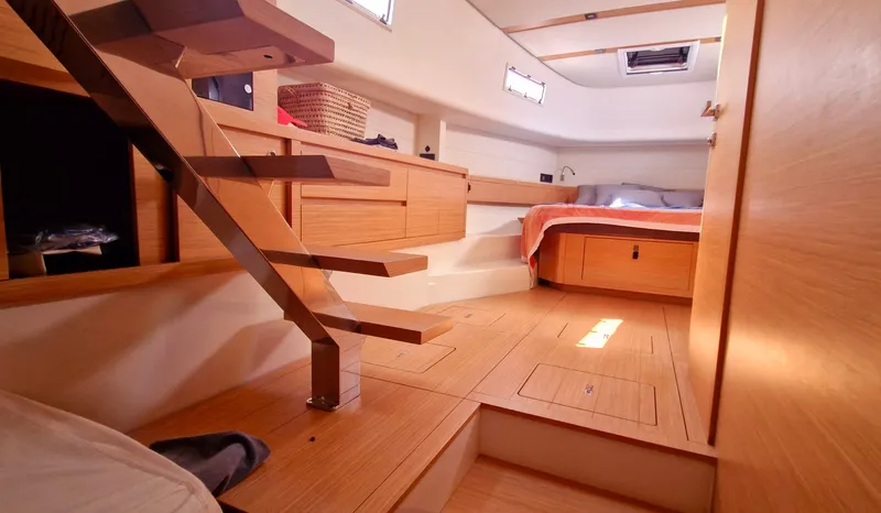  Yacht Photos Pics Luxurious interior of 2020 Pardo Yachts 43, featuring wooden finishes and modern design.