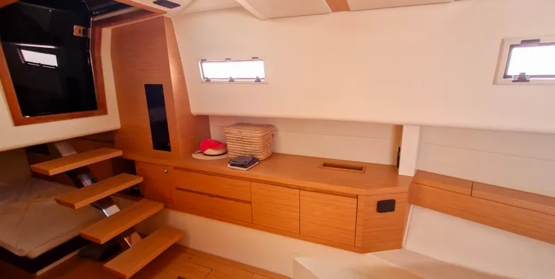  Yacht Photos Pics Interior of 2020 Pardo Yachts 43, featuring modern wood cabinetry and sleek design.