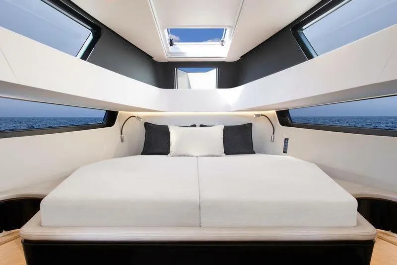 Fjord 41 Xl Yacht Photos Pics Luxurious interior of 2021 Fjord 41 XL yacht with panoramic windows and skylight.