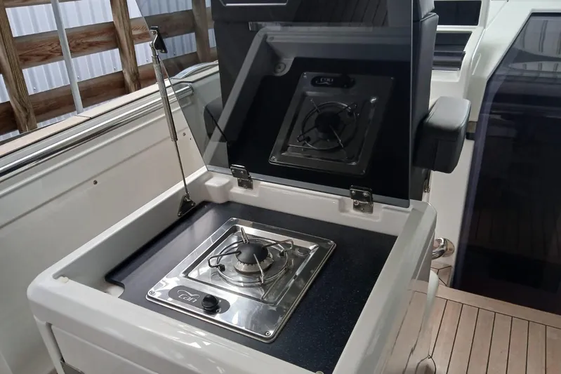 Fjord 41 Xl Yacht Photos Pics Compact stove on 2021 Fjord 41 XL yacht, featuring sleek design and functionality.