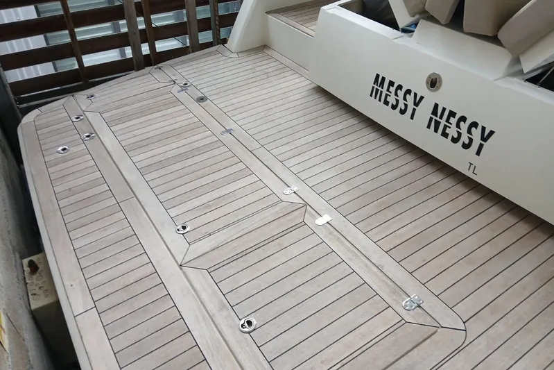 Fjord 41 Xl Yacht Photos Pics Teak deck of 2021 Fjord 41 XL yacht, named "Messy Nessy."