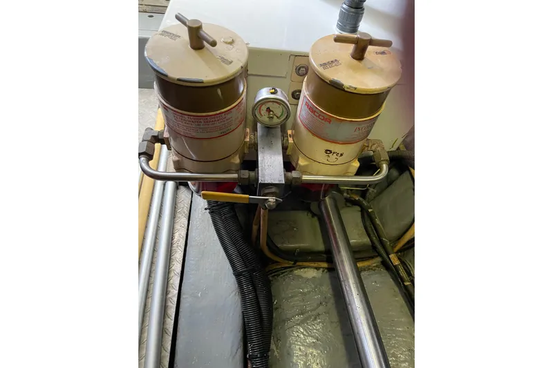 Offshore Flyer Yacht Photos Pics Engine room components of a 2000 Azimut 46 Flybridge MY yacht.