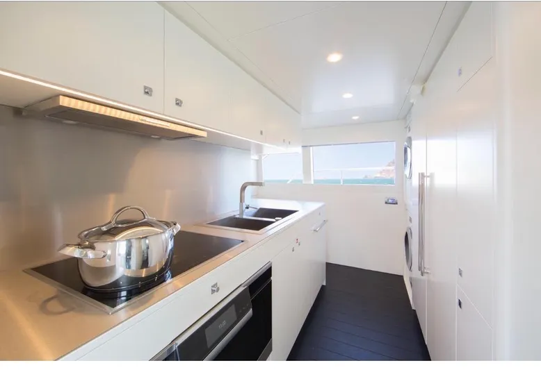 Nicostasia Yacht Photos Pics Modern kitchen interior of 2018 Van der Valk Raised Pilothouse 26m yacht.