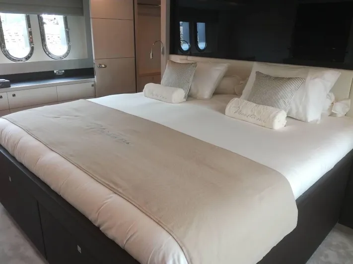 Nicostasia Yacht Photos Pics Luxurious bedroom interior on 2018 Van der Valk Raised Pilothouse 26m yacht.