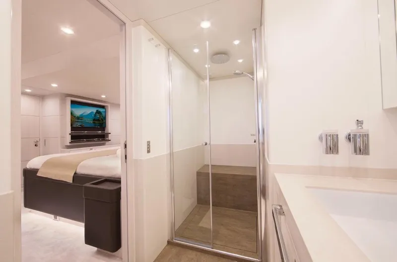 Nicostasia Yacht Photos Pics Luxurious bathroom and bedroom in 2018 Van der Valk Raised Pilothouse 26m yacht.