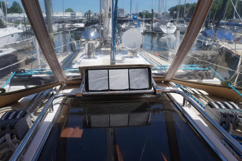 Midnight Yacht Photos Pics Cockpit view of 2005 Sabre 386 yacht docked at marina.