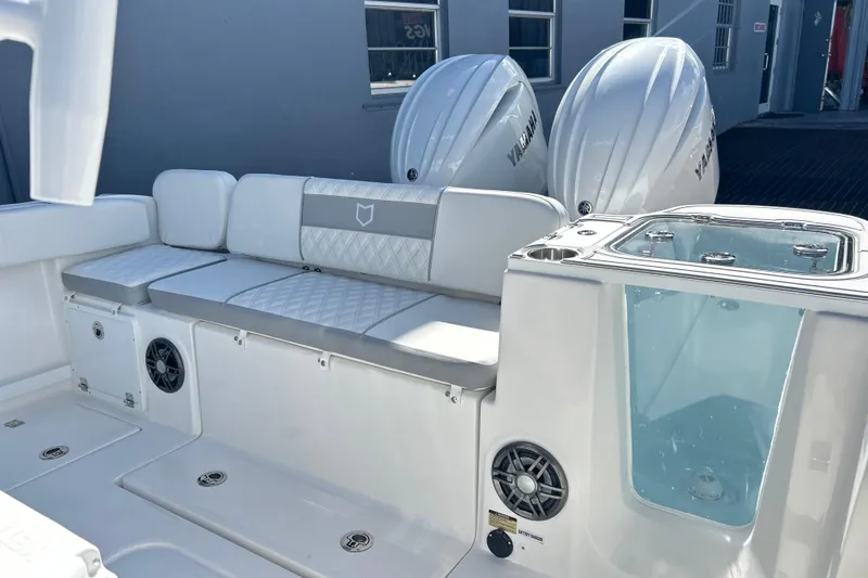  Yacht Photos Pics 2026 Sea Fox 268 Commander boat interior with seating and Yamaha engines.