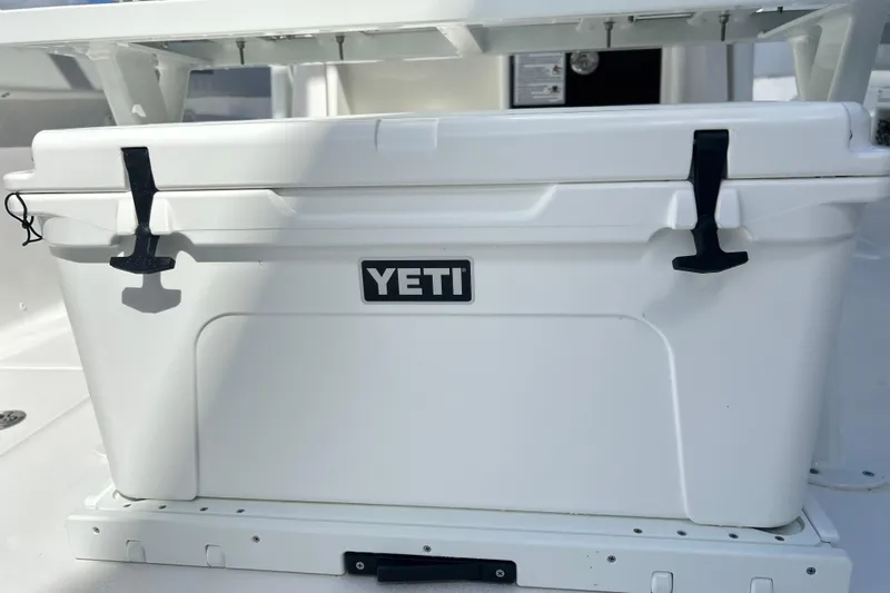  Yacht Photos Pics White YETI cooler on 2026 Sea Fox 268 Commander boat deck.