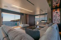 Luxurious interior of 2020 Custom Line Navetta 33 yacht with ocean view.