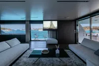 Luxurious interior of 2020 Custom Line Navetta 33 yacht with ocean view.