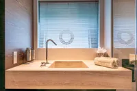 Luxurious bathroom sink on Custom Line Navetta 33 yacht, 2020 model.