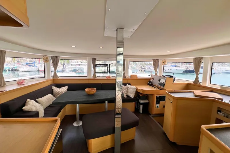 Mocean Yacht Photos Pics Interior of 2017 Lagoon 42 catamaran with spacious seating and modern design.
