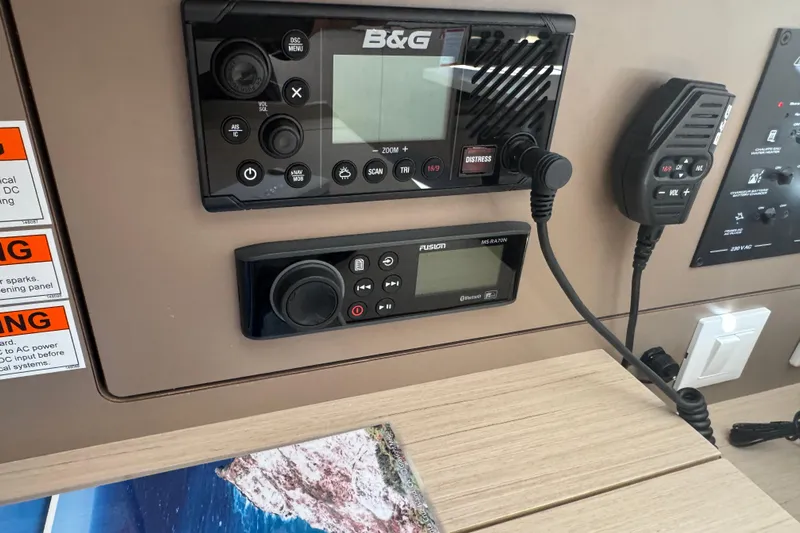  Yacht Photos Pics Control panel of 2023 Beneteau Oceanis 38.1 yacht with B&G and Fusion systems.