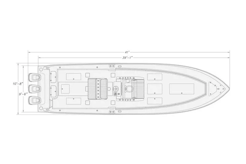  Yacht Photos Pics Manufacturer Provided Image: Top view schematic of 2020 Contender 39 ST boat with dimensions.