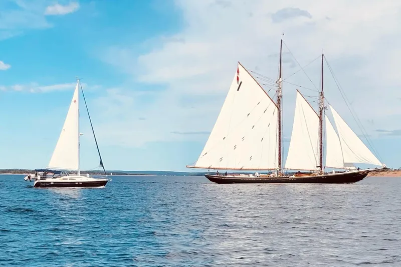 Rendez-vous Yacht Photos Pics Sailboats on open water, featuring a 2003 Catalina 387 under clear blue skies.
