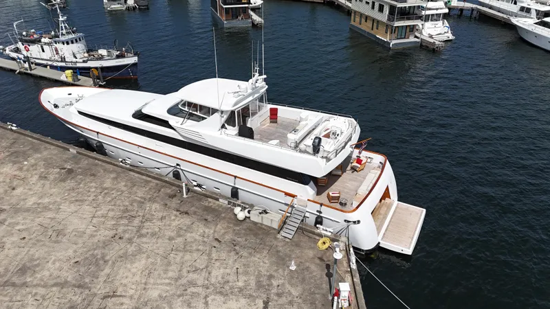 Arrivederci IV Yacht Photos Pics Luxury yacht Cantieri di Pisa AKHIR 1998 docked at marina.