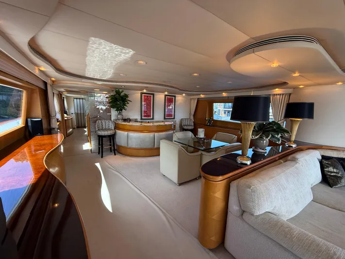 Arrivederci IV Yacht Photos Pics Luxurious interior of 1998 Cantieri di Pisa AKHIR yacht with elegant furnishings and modern decor.