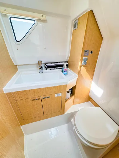 4787mm Yacht Photos Pics Modern bathroom in 2023 RYCK 280 boat with sink and toilet.