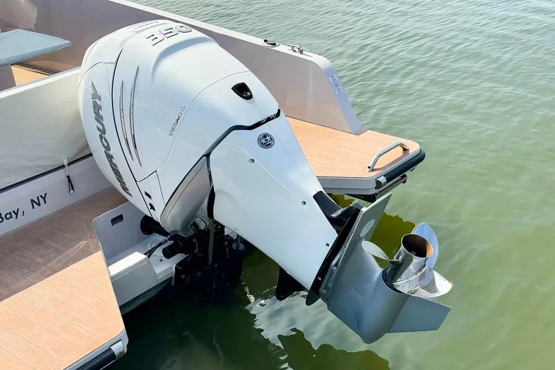 4787mm Yacht Photos Pics RYCK 280 boat with powerful outboard motor, 2023 model, docked on calm water.