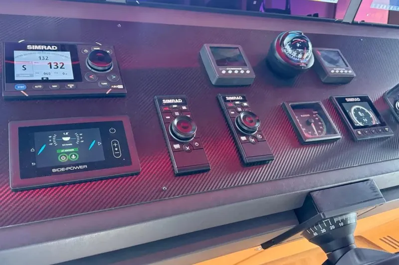  Yacht Photos Pics 2024 Explorer ICE dashboard with Simrad navigation and control systems.