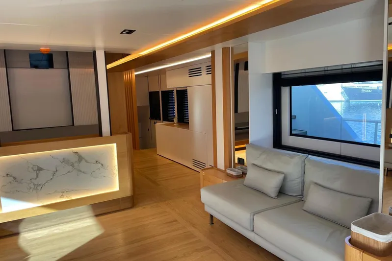  Yacht Photos Pics Luxurious 2024 Explorer ICE yacht interior with modern design and elegant furnishings.