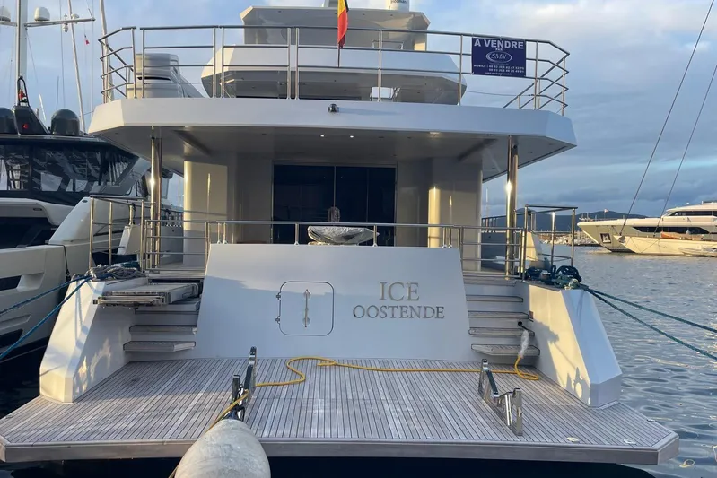  Yacht Photos Pics Luxury yacht "ICE" docked, 2024 Explorer model, for sale in Oostende marina.
