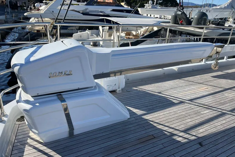  Yacht Photos Pics 2024 Explorer ICE yacht deck with SOMER equipment, featuring sleek design and modern amenities.