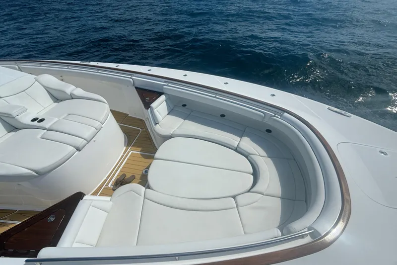  Yacht Photos Pics Luxurious seating on 2021 HCB 65 Estrella yacht, overlooking the ocean.