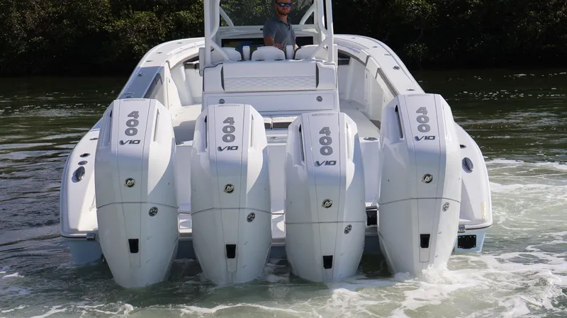  Yacht Photos Pics 2025 Yellowfin 39 Offshore boat with four powerful 400 V10 engines on the water.