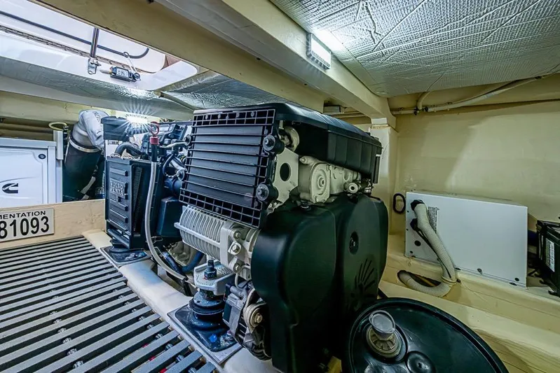Exitevent Yacht Photos Pics Engine room of a 2017 Tiara Yacht Coupe, featuring a Volvo Penta engine.