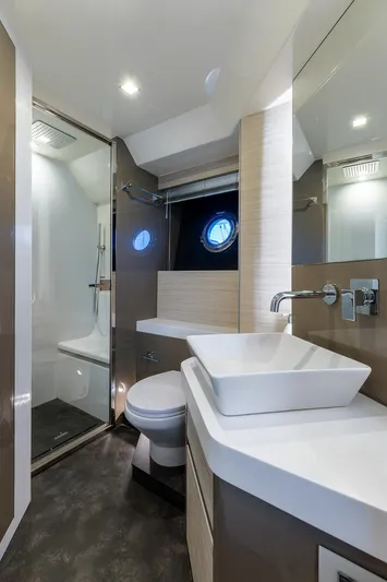  Yacht Photos Pics Luxurious bathroom in 2020 Cranchi E 52S Evoluzione yacht with modern fixtures.