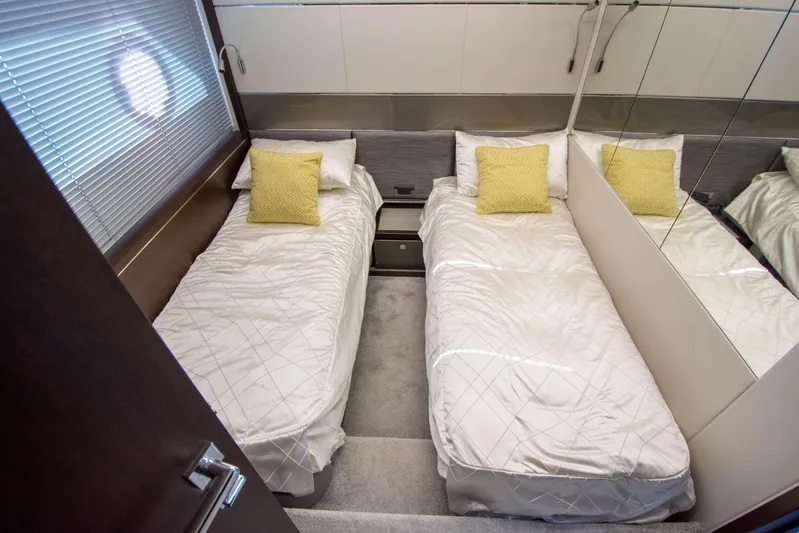  Yacht Photos Pics Twin cabin with yellow pillows in 2020 Sunseeker Predator 74 XPS yacht.