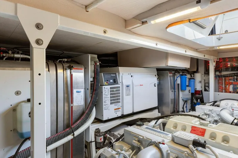 Florita Yacht Photos Pics Engine room of 2016 Prestige 550 yacht with modern equipment and machinery.