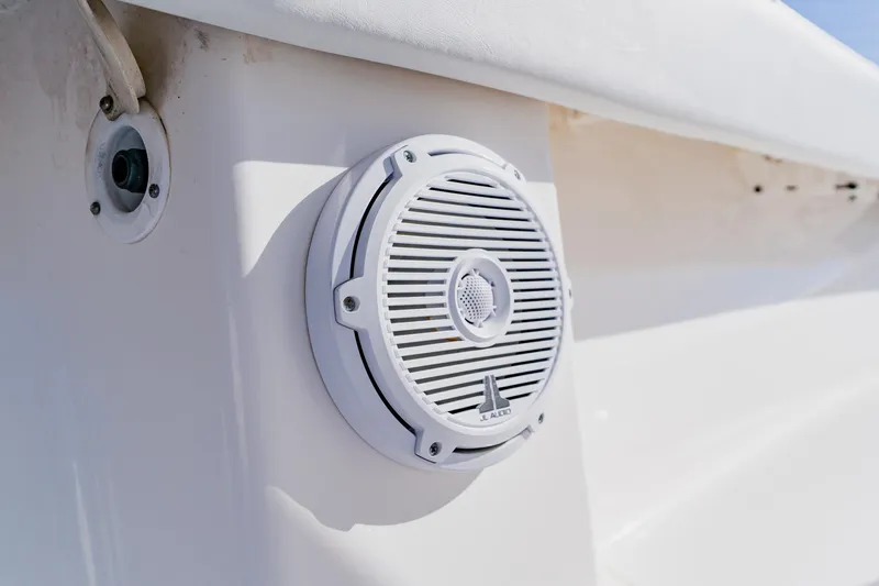  Yacht Photos Pics Close-up of a JL Audio speaker on a 2025 Contender 32 ST boat.