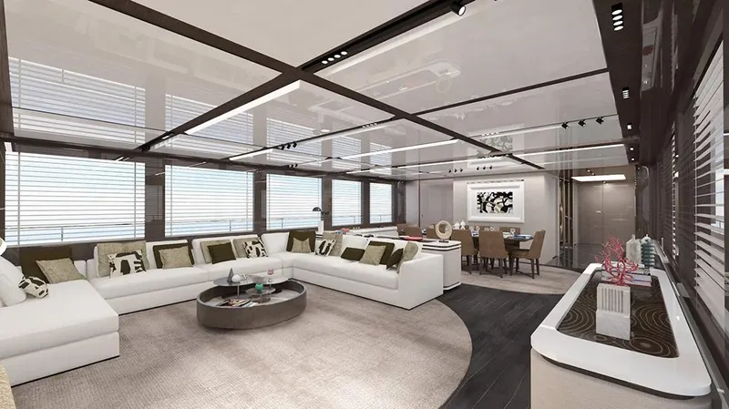  Yacht Photos Pics Luxurious interior of 2028 Inace Aventura 164 yacht with modern furnishings and elegant design.