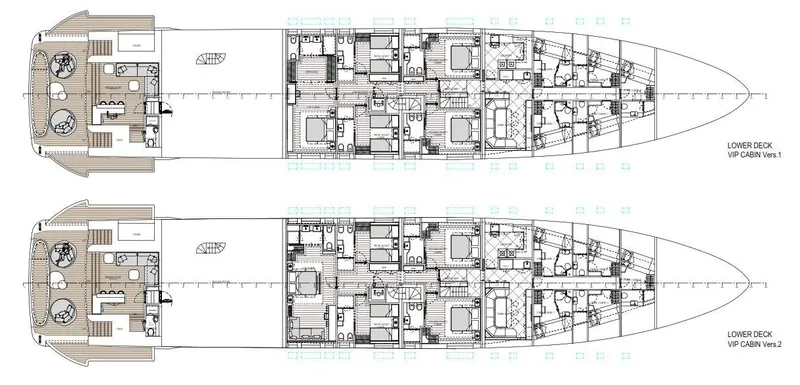  Yacht Photos Pics Blueprint of 2028 Inace Aventura 164 yacht, showcasing detailed lower deck layouts.